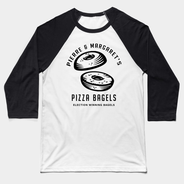 Pierre & Margarets Pizza Bagels Baseball T-Shirt by Canada Is Boring Podcast